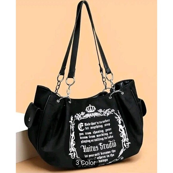 NWOT Multipurpose Vegan Suede Letters Shoulder Bag Spacious Interior Casual - Picture 1 of 14